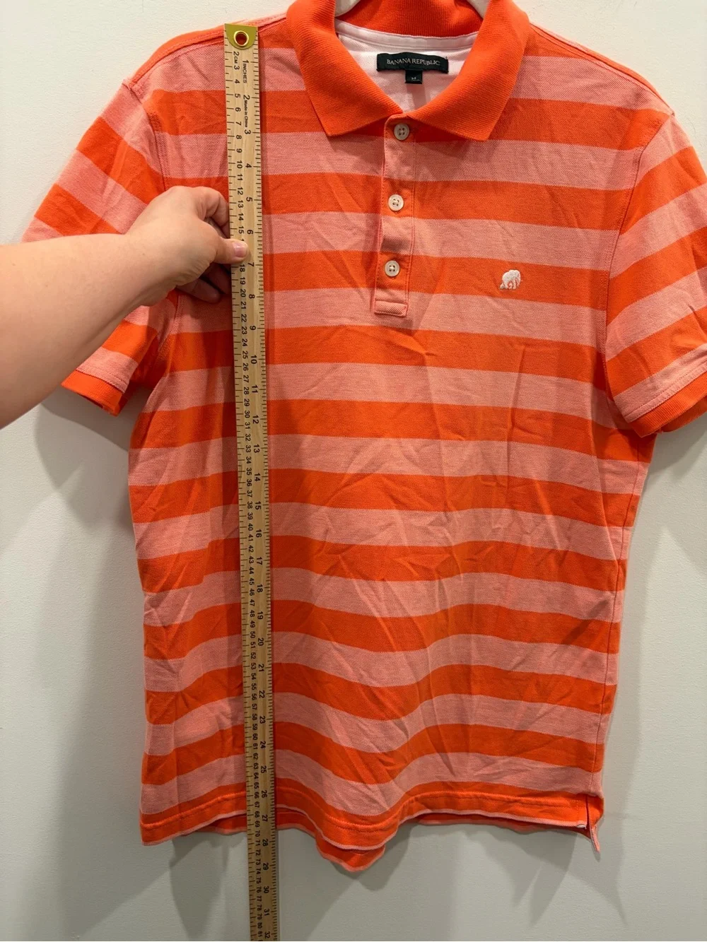Banana‎ Republic Men’s Orange and Pink Striped Polo Shirt